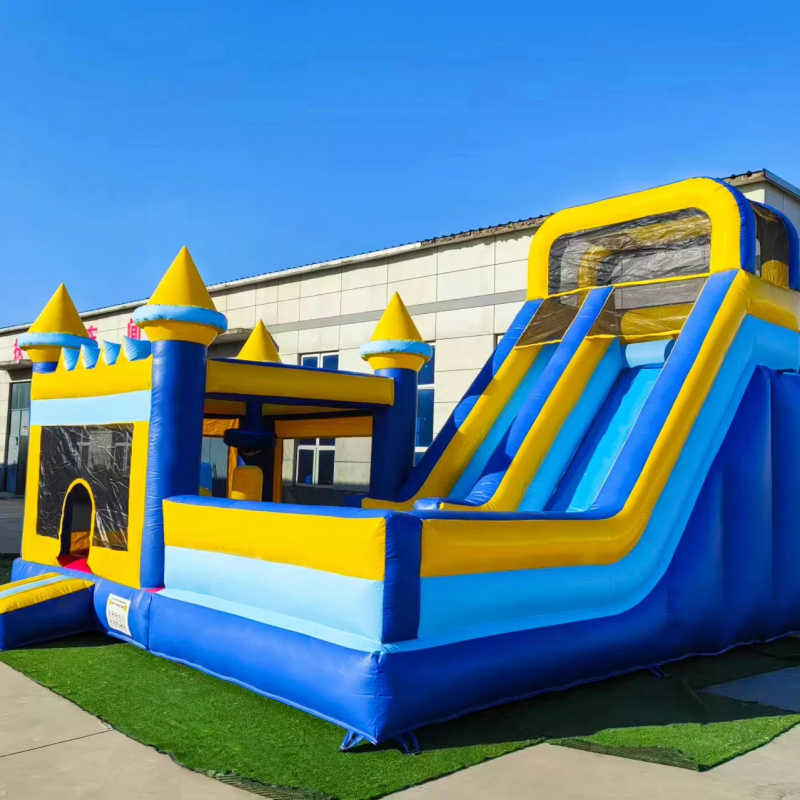 Water Slide Inflatable - 業務用4in1インフレータブルキャッスルスライドコンボ、ジャンプエリア付き、0.55mm PVC製バウンスハウス、パーティーレンタル事業向け