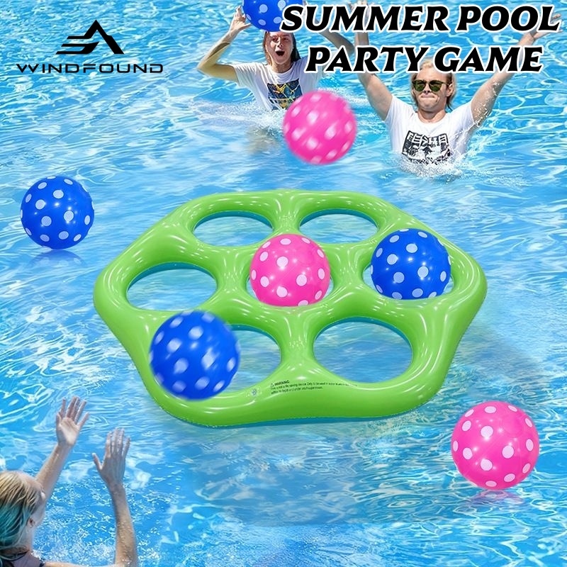 Pool Float Ring Inflatable - インフレータブル六角形リングトスプールおもちゃ PVC フローティングウォーターゲームセット 家族向けインタラクティブ夏の屋外ビーチパーティーおもちゃ