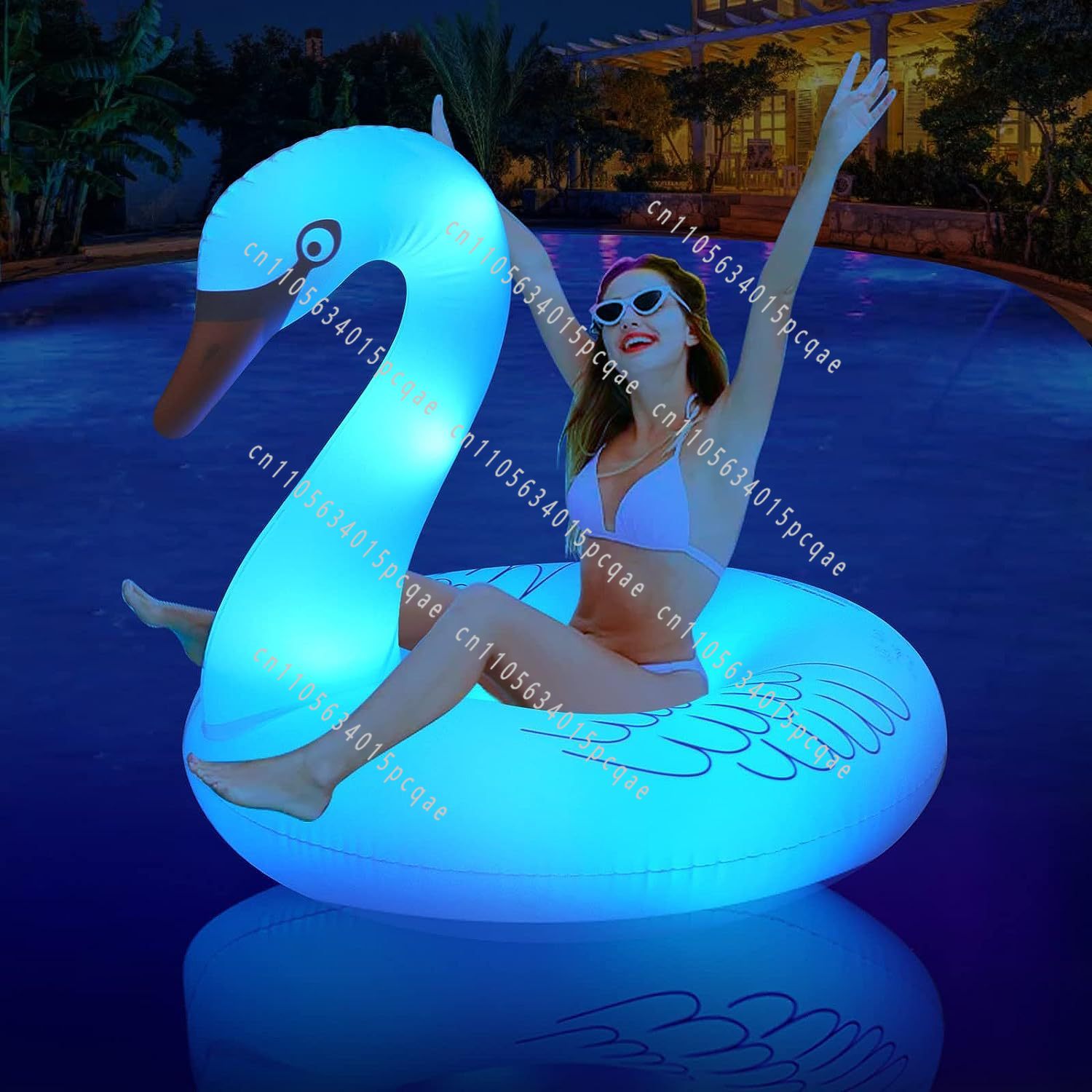 Pool Lounger Inflatable - ライト付きインフレータブルスワン浮き輪、ホワイトスワンマウント、ライト付き充電式スワン浮き輪、シートリング