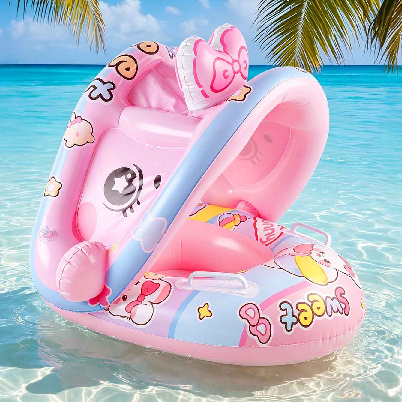 1PC インフレータブルプールフロートシート キャノピー付き - Pool Float Ring Inflatable のレビューと価格