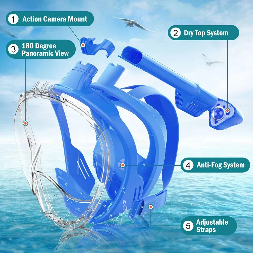 子供と大人のためのフルフェイススイミングマスクセット,防曇, - Snorkel Mask Full Face のレビューと価格