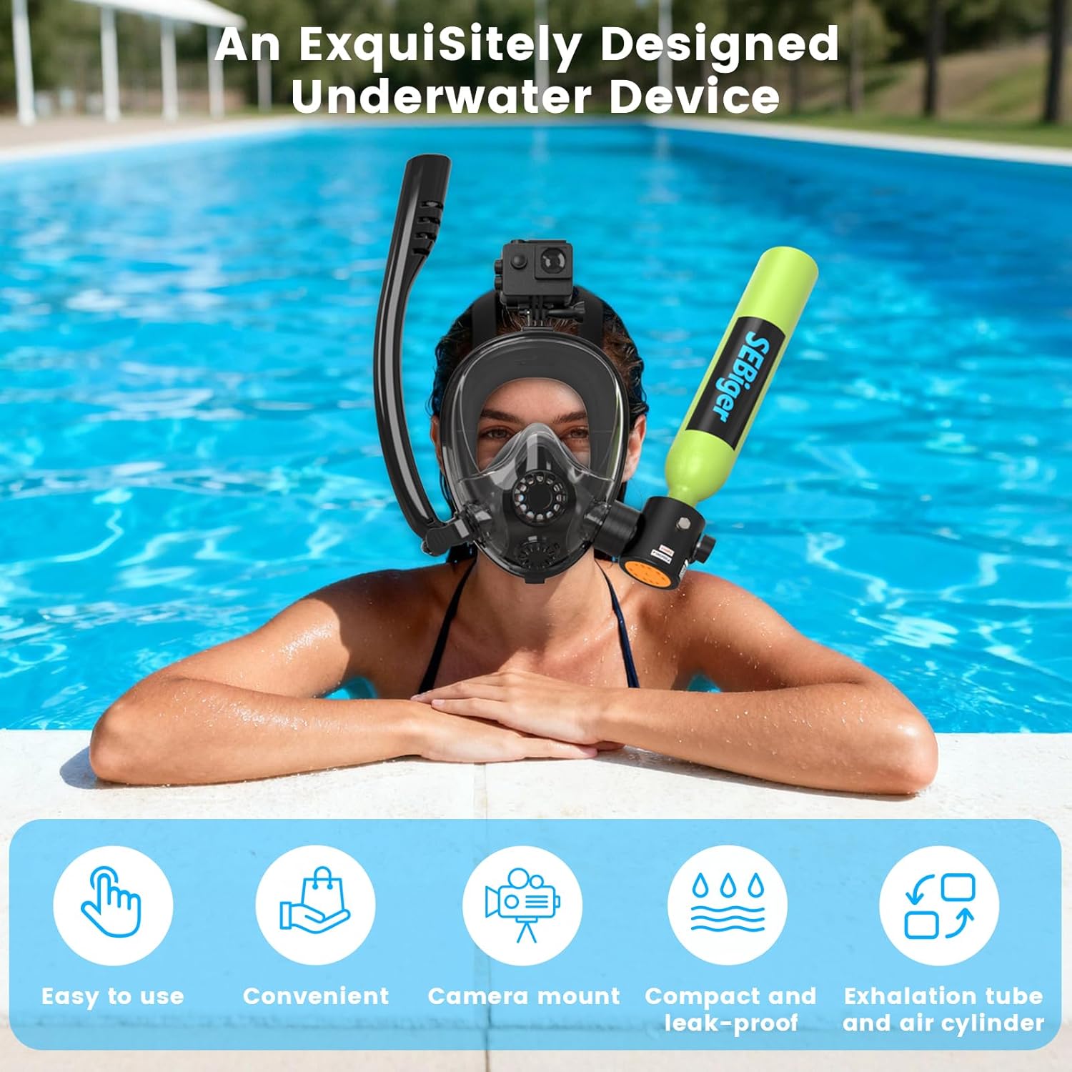 ミニスキューバタンク0.5L、フルフェイスシュノーケルマスク - Snorkel Mask Full Face のレビューと価格